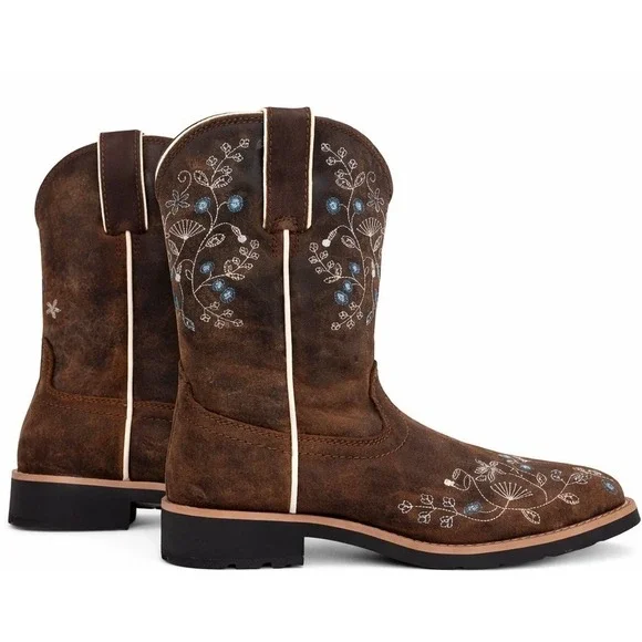 Shyanne Xero Gravity Brown Leather Floral Embroidered Western Boots 7B New - Picture 4 of 8
